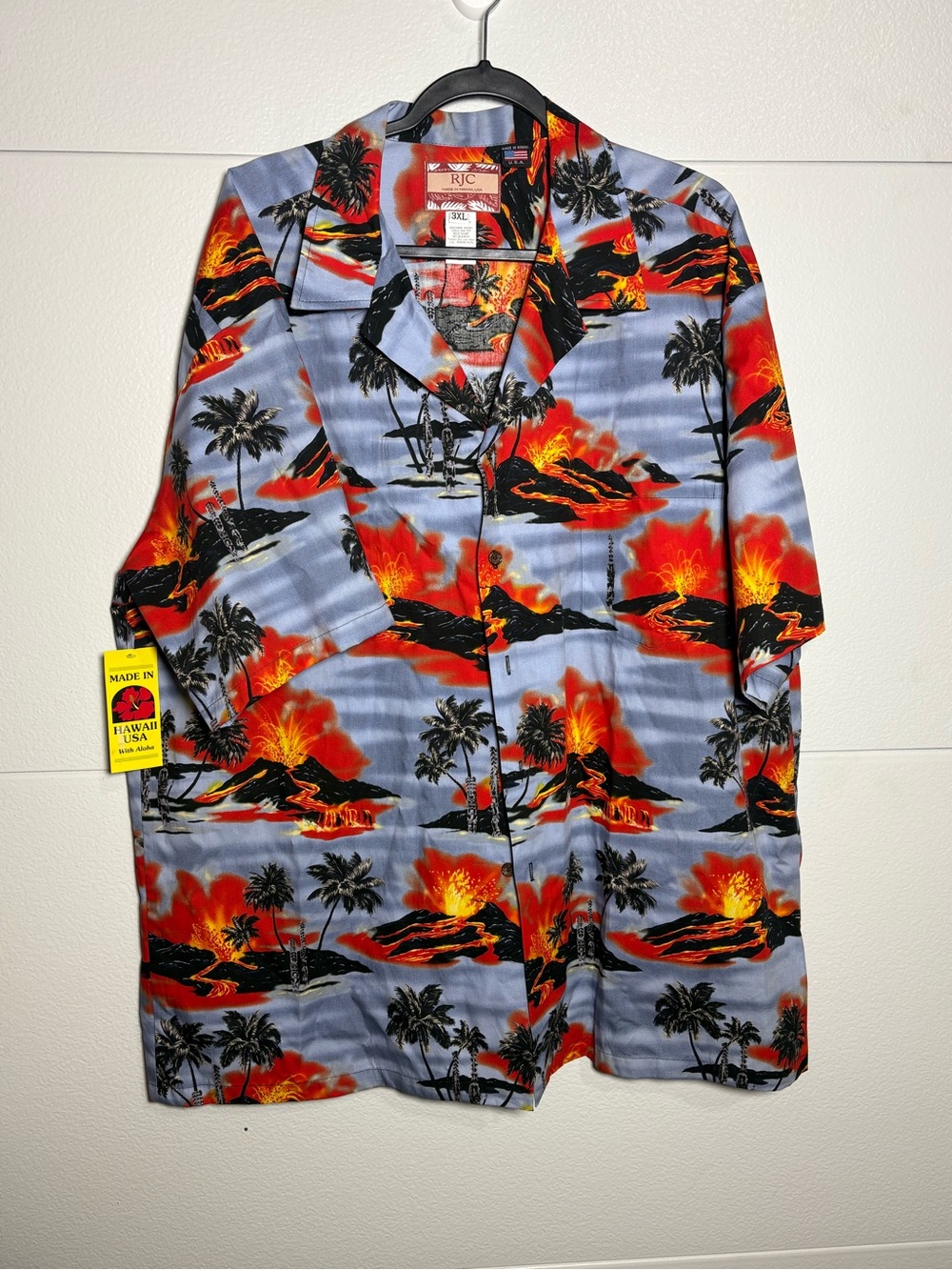 RJC Men's Kilauea Big Island Volcano Hawaii Blue Red USA Hawaiian Shirt 3XL NWT